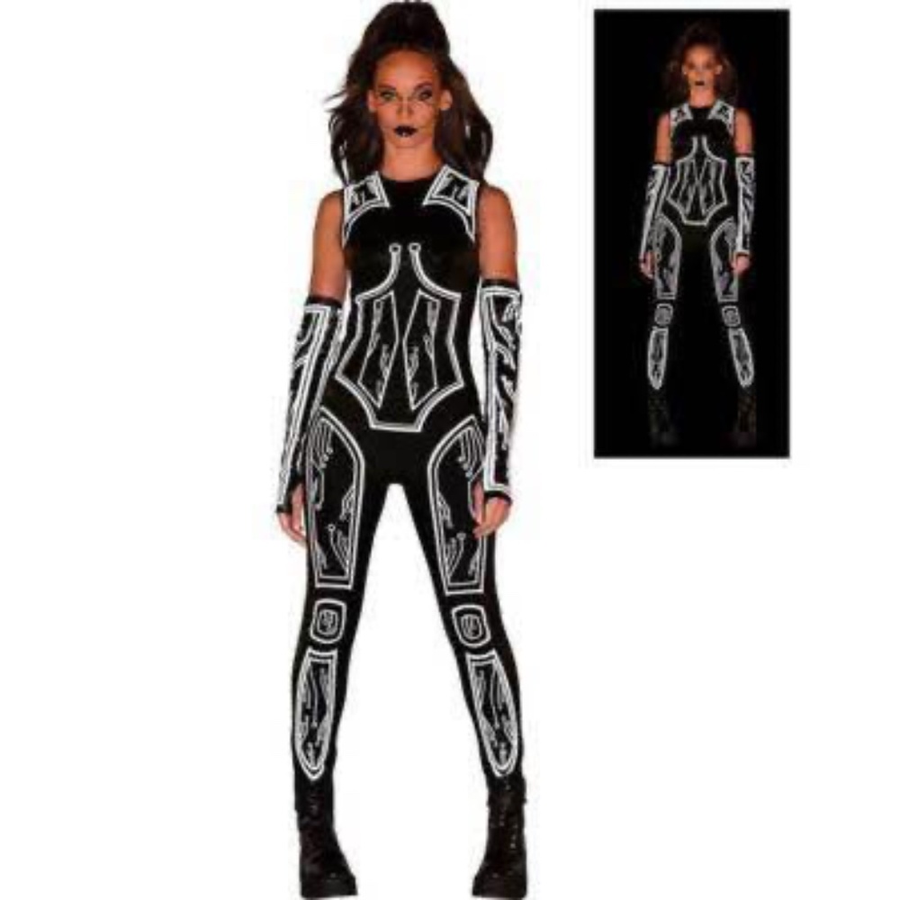 BRAND NEW women cyberpunk catsuit reflective halloween costume S/M & L/XL